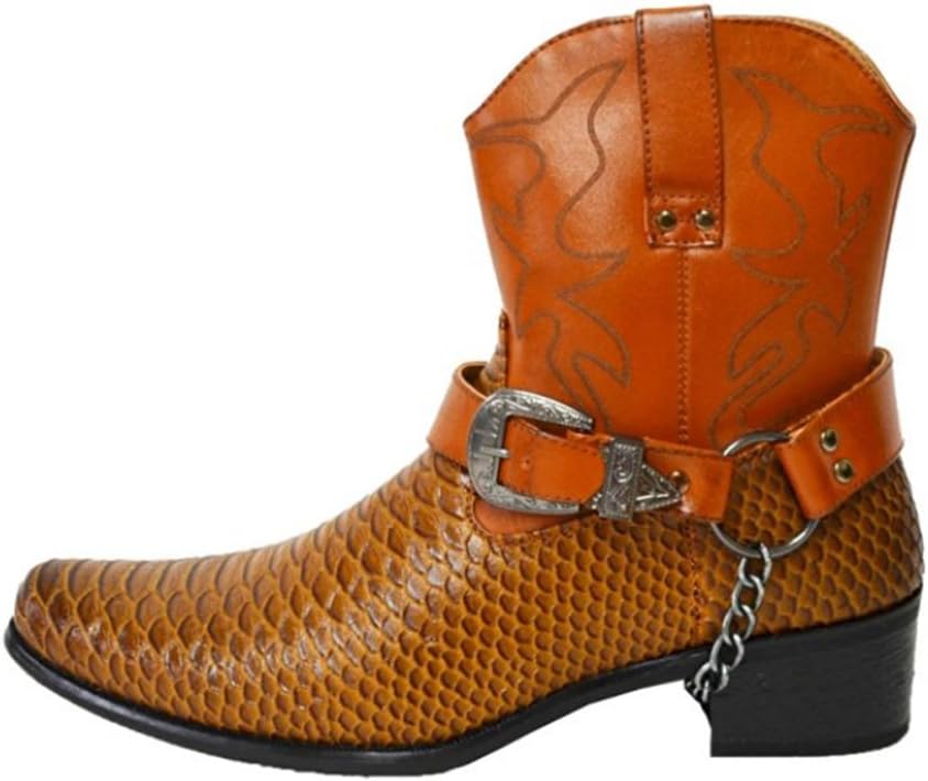 Mens Faux Leather Cowboy Western-Inspired Ankle Boots (Japan) Brown 7.5