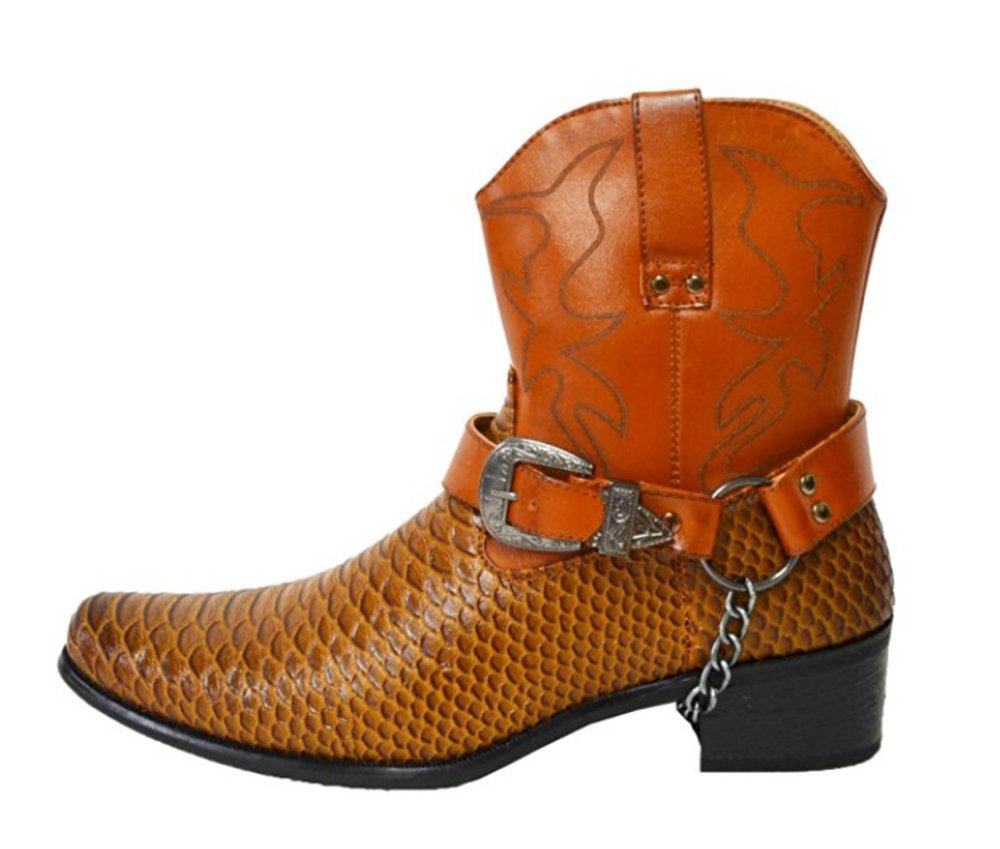 Mens Faux Leather Cowboy Western-Inspired Ankle Boots (Japan) Brown 7.5