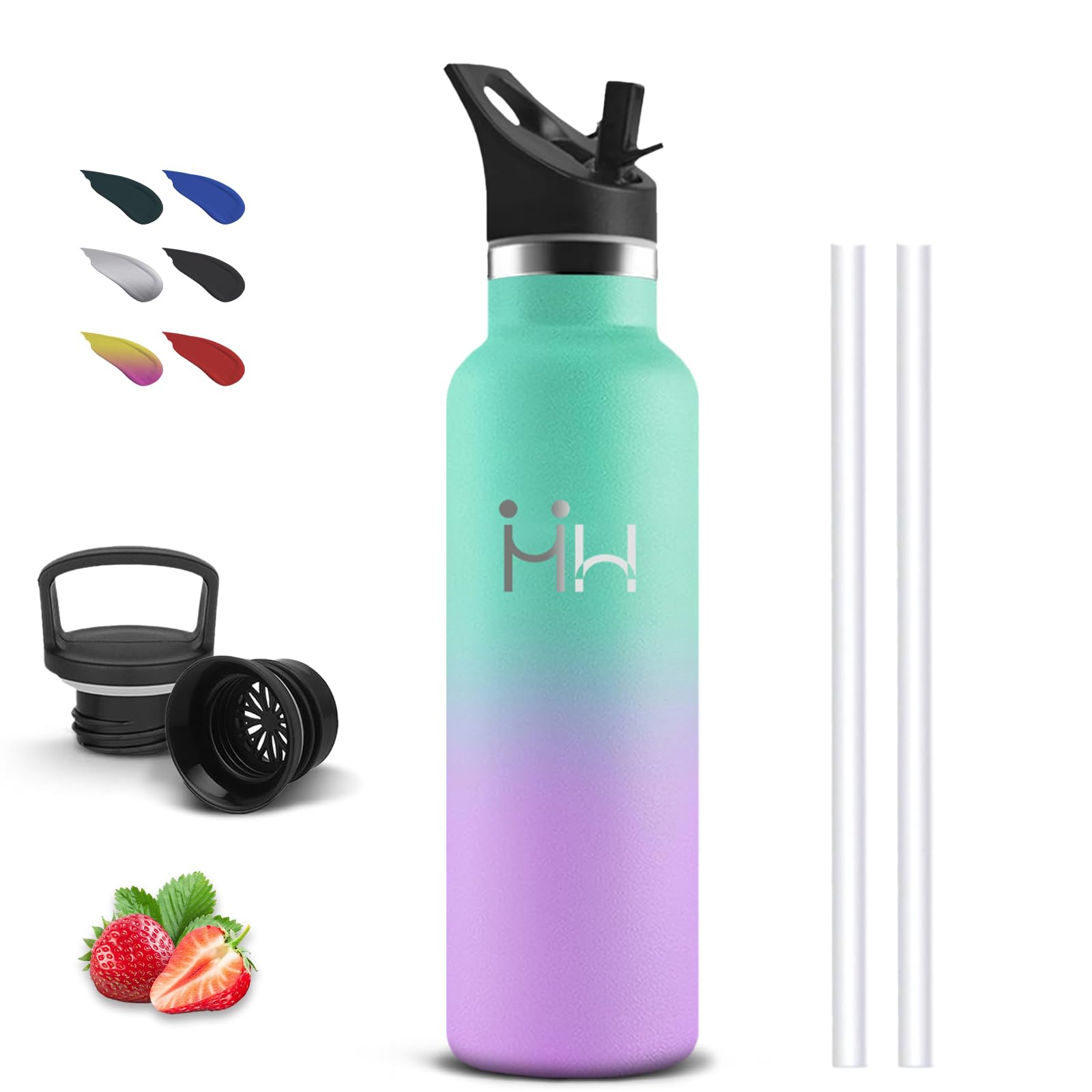 Borraccia, Borraccia Termica 750 ml, Senza BPA, Borraccie con Cannuccia, Senza Perdite, Borraccie Acciaio Inox, Acciaio Inossidabile 18/8, Borracce Metallo per Escursionismo, Campeggio, Yoga, Ufficio