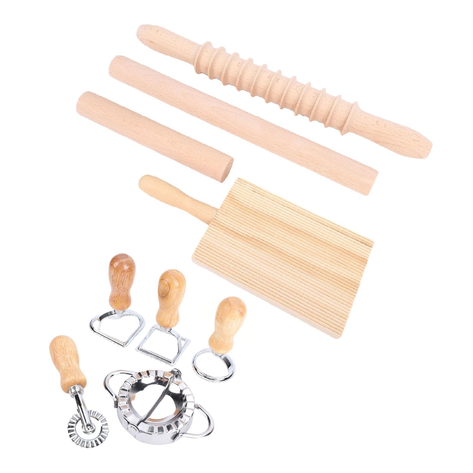 Kit de Herramientas para Hacer Pasta Gnocchi, Juego de 9 Cortadores de Pasta con Rodillo Roscado de Madera, Sello de Raviolis, Máquina para Hacer Fideos y Bolas de Masa para Casera, Regalo de