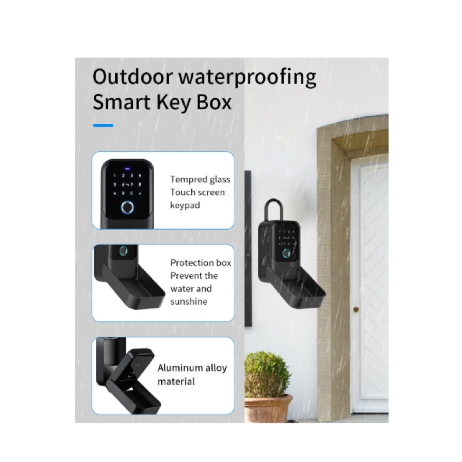 Cerraduras de puerta Smart Key Lock Box – Reconocimiento avanzado de huellas dactilares, control TTLock, llaves manuales, tarjeta de acceso – Resistente a la intemperie, inteligente (versión TTLock)