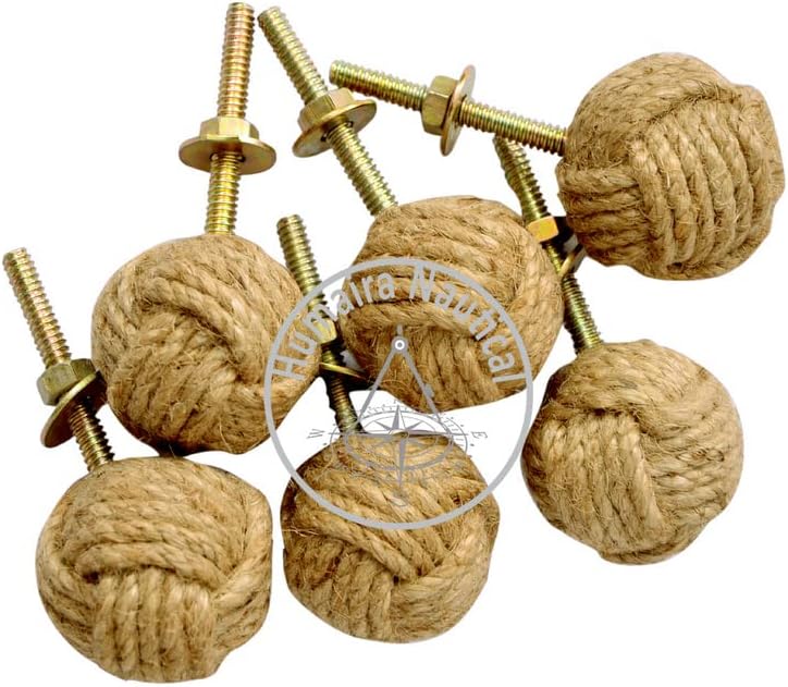 Humaira Nautical 6 Knotty Door knobs - Nautical Drawer pulls - Jute Rope Drawer pulls