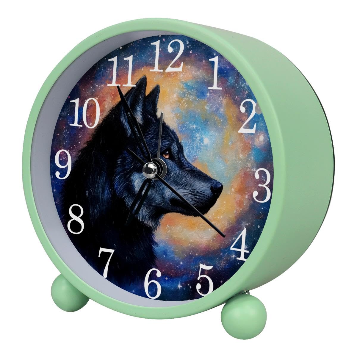 Reloj despertador de metal con diseño artístico de nebulosa de lobo y esfera circular