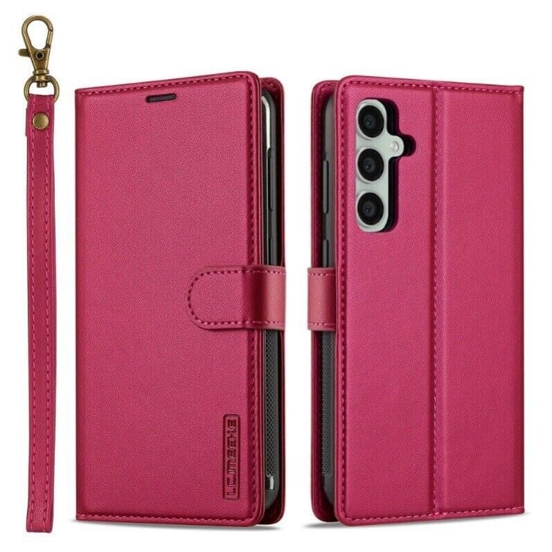 Protection Galaxy S23 FE étui portefeuille amovible rouge à clapet aimanté