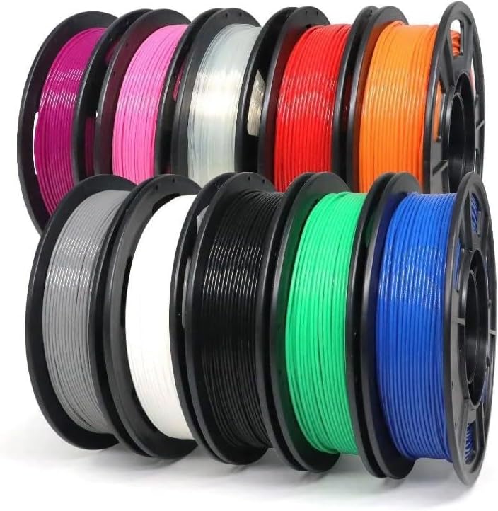 YOUSU PLA Plus Filament 1.75mm Bundle 10x250g, 10 Pack 2.5KG PLA+ Sample 3D Printer Filament, 3D Printing Multi Pack Filament Glow in Dark pla Filament 250 * 4 Pack.