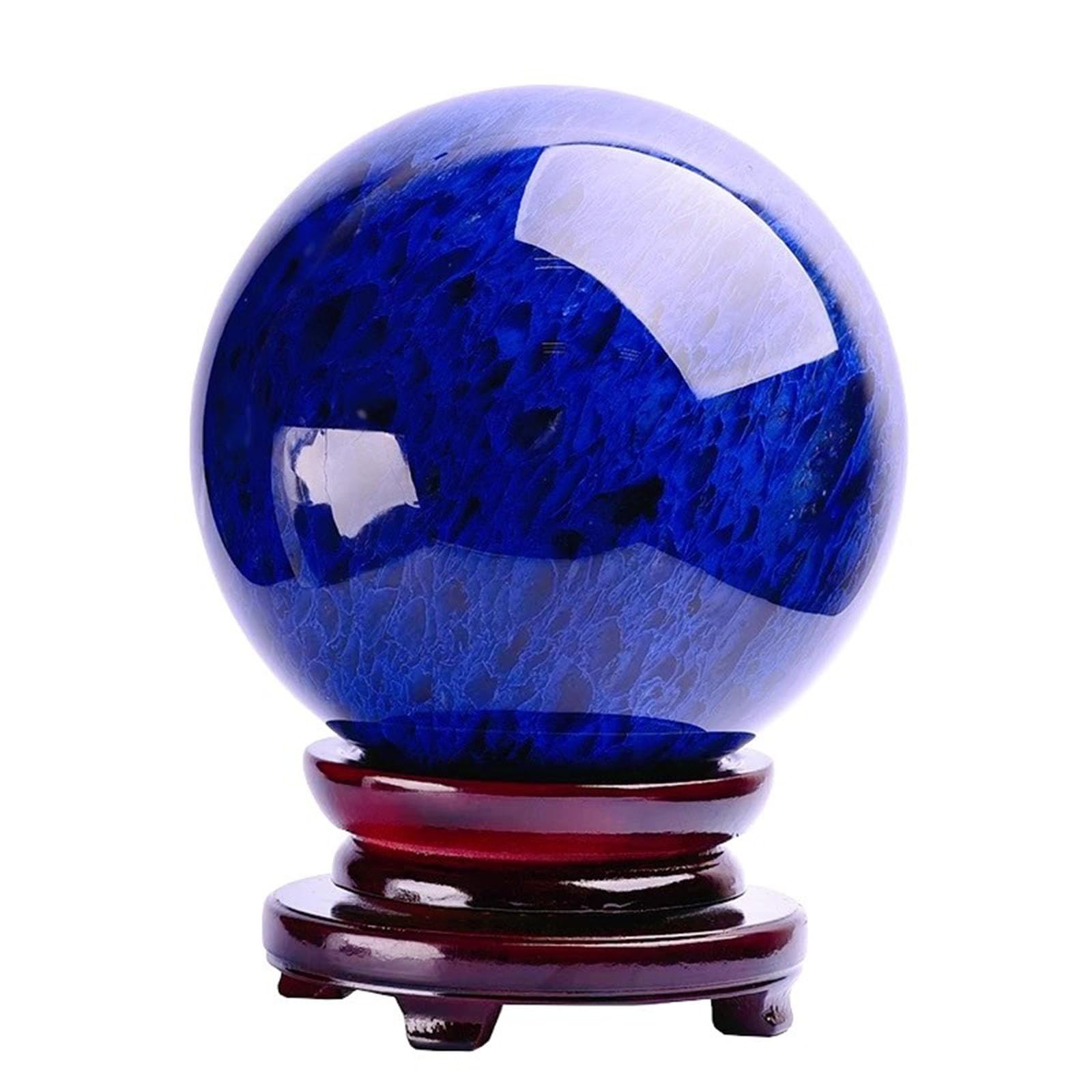AEVHBAMXN Blue Crystal Ball with Stand, Polished Melting Quartz Sphere Decorative Sculpture Figurine for Fengshui Home Decor,19cm