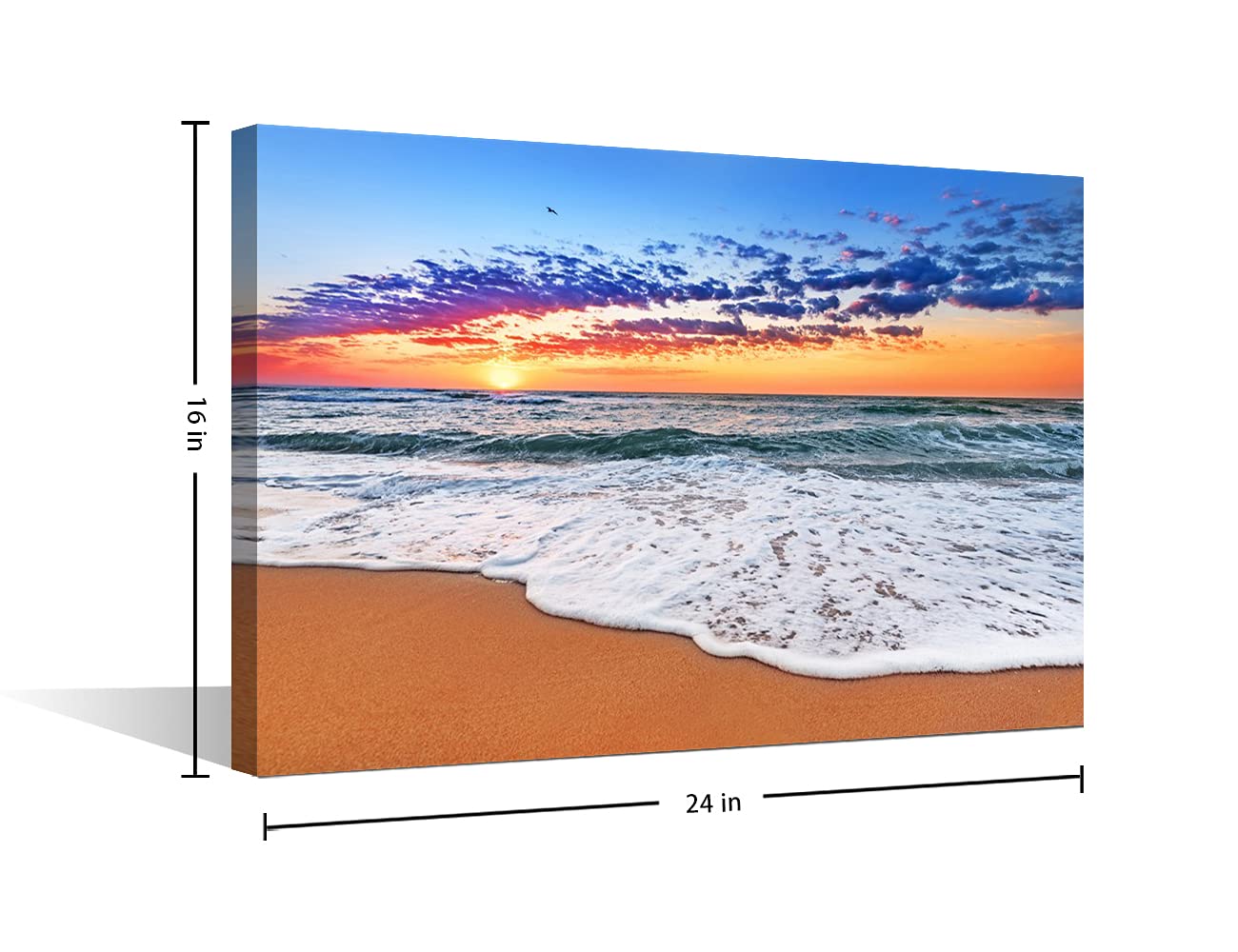 TISHIRON Wall Art Decor Dusk Sunset Poster Artworks Sandy Beach Pictures Painting On Canvas Wooden Frame Modern Seascape Home Office Decor(24X16in) - Image 2