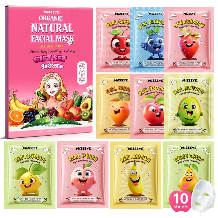 10 Pack Fruit Face Mask Set for Girls & Teens, Hydrating Kids Sheet Facial Mask with Natural Fruit Extracts, Gentle for Sensitive Skin, Skincare Gift Set for Spa Party & Birthday, Daily Care image 3