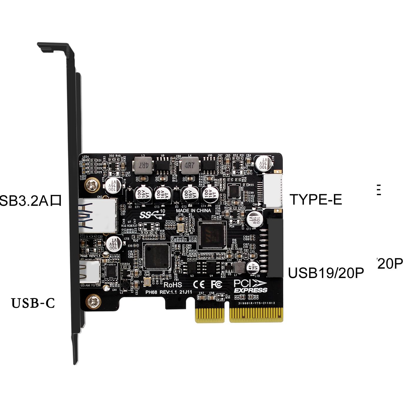 Amazon.com: PH68 PCIe3.0 X4 to USB3.2 Expansion Card 10G USBC
