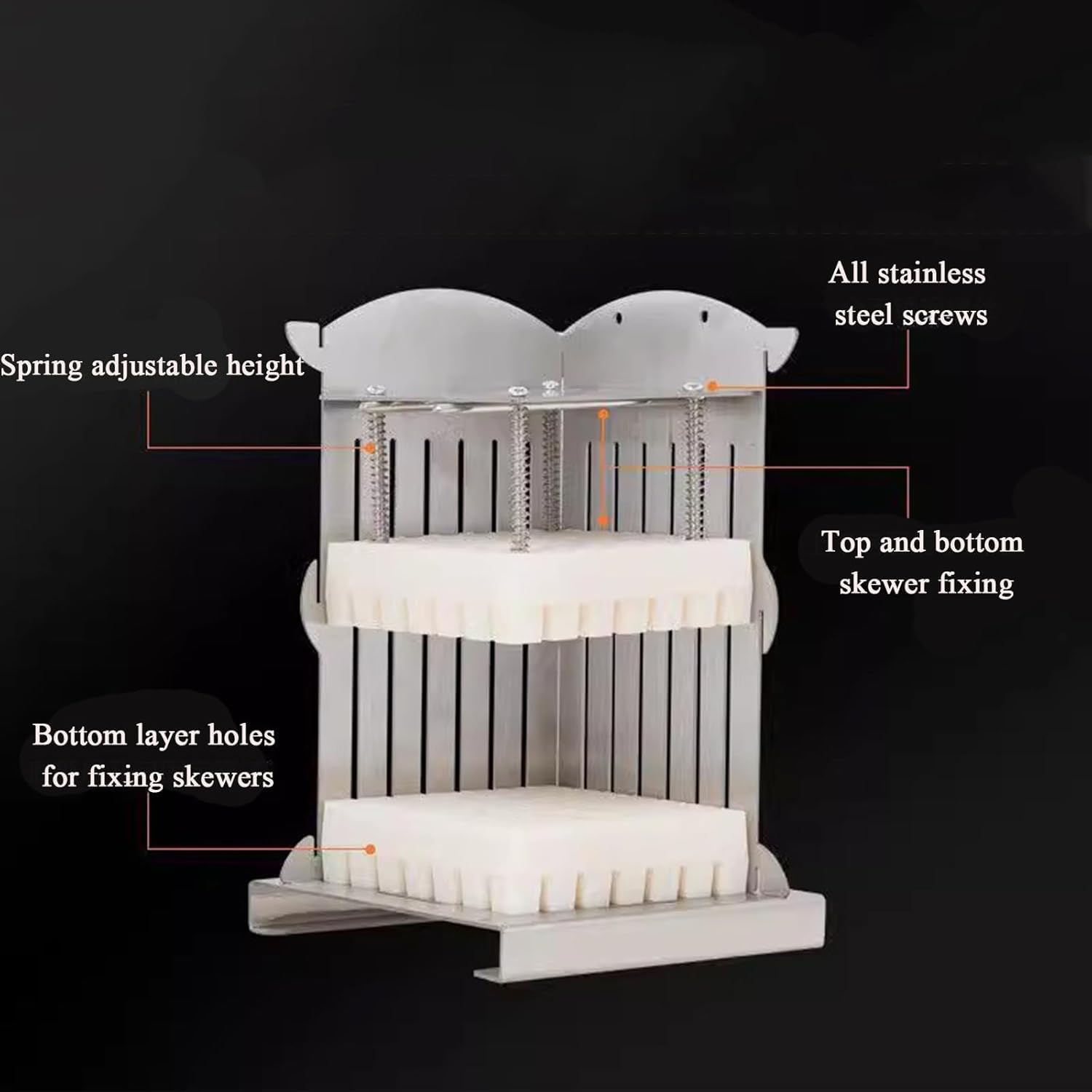 Macchina per Spiedini di Carne in Acciaio Inossidabile, Spiedinatrice Manuale Carne Agnello A 49/56/81 Fori, Elevata Efficienza di Infilzatura E Altezza Regolabile per Frutta E Verdura,56Holes