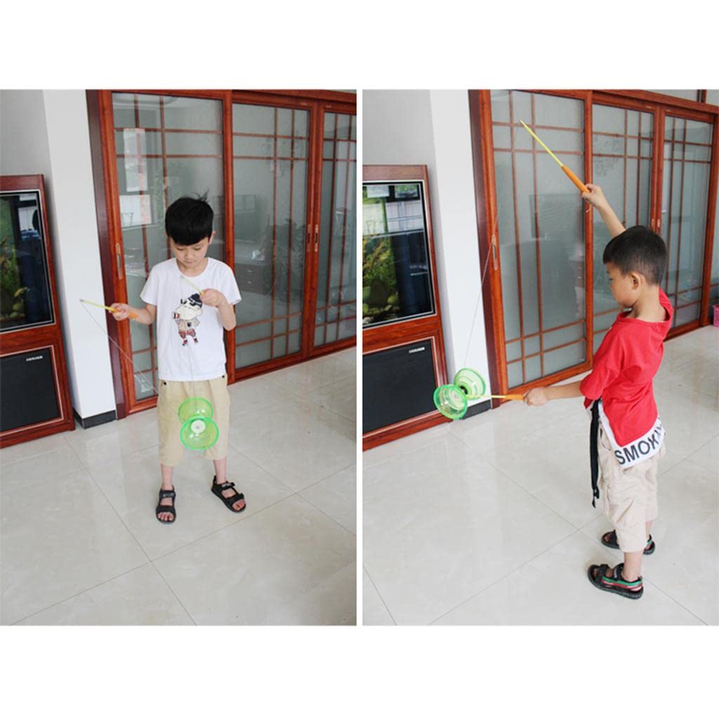 F Fityle Diabolo Professionnel à 3 Roulements avec Bâtons et Cordes, LED Allume Le Balle en Caoutchouc, Les ETS de Coordination des Yeux, Vert