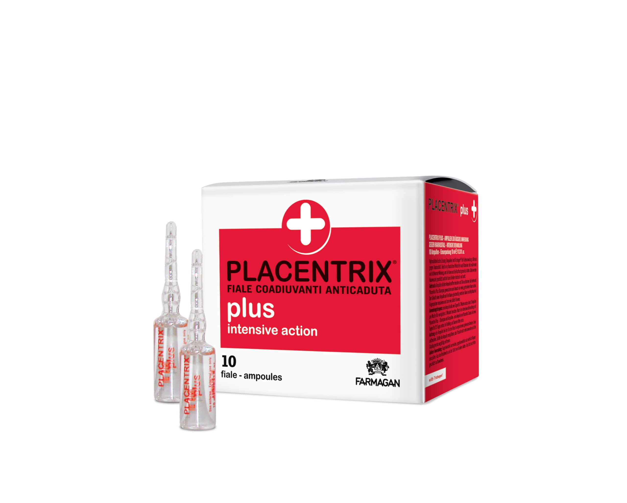 Farmagan Placentrix Plus 10 Fiale 10ml | Ampoules Intensive Action per prevenzione della caduta dei capelli con Trichogen