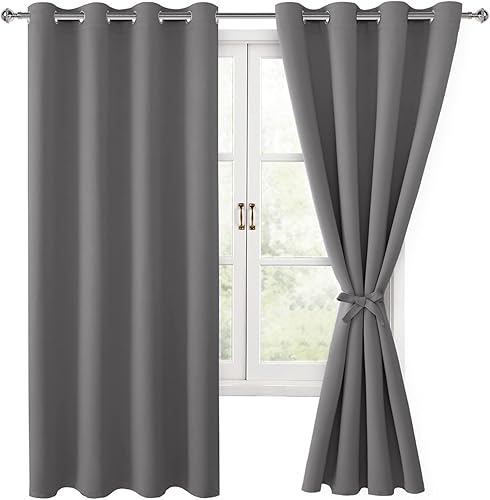Hiasan - Cortinas opacas para dormitorio, 52 x 63 pulgadas de largo, con aislamiento térmico y bloqueo de luz, para sala de estar, 2 paneles de