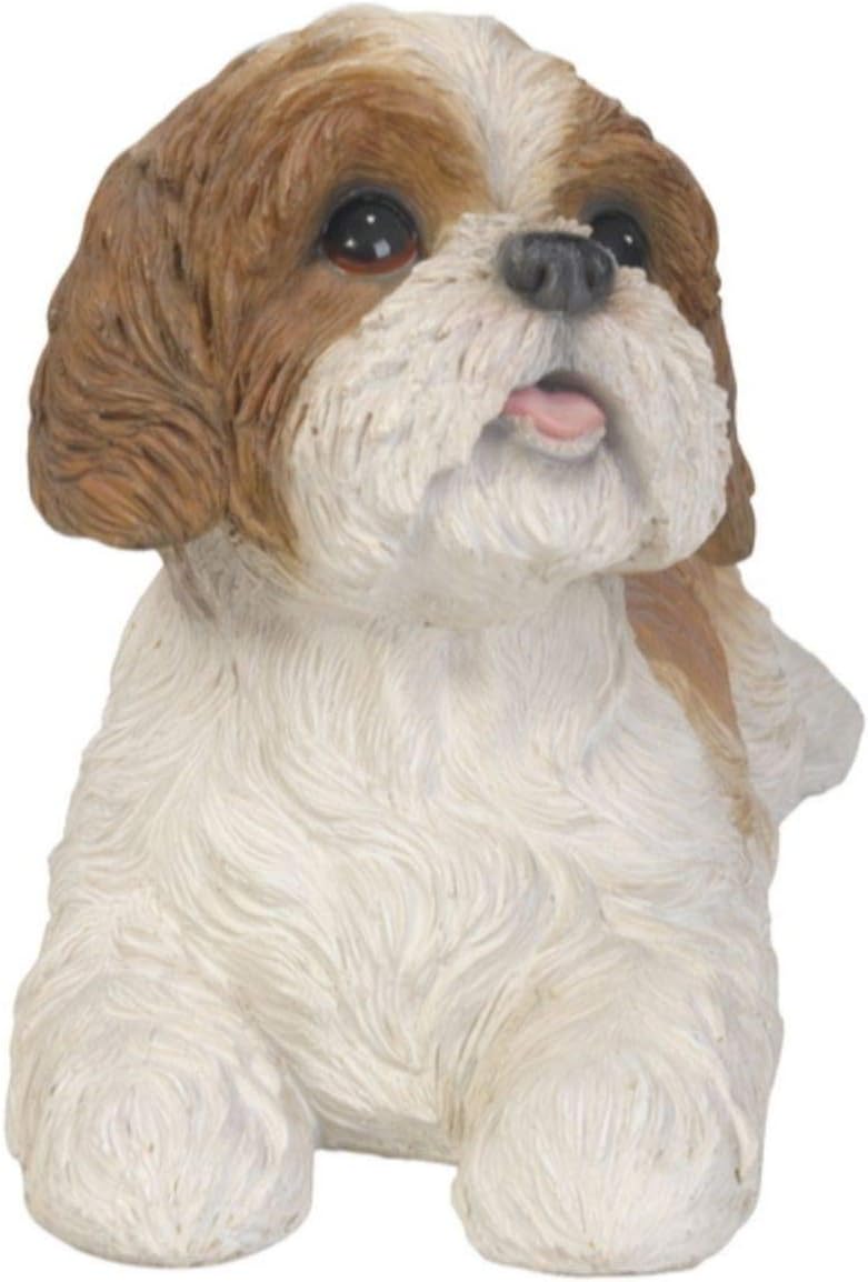HI-LINE 14.5" Brown Lying Puppy Shih Tzu Outdoor Garden Statue