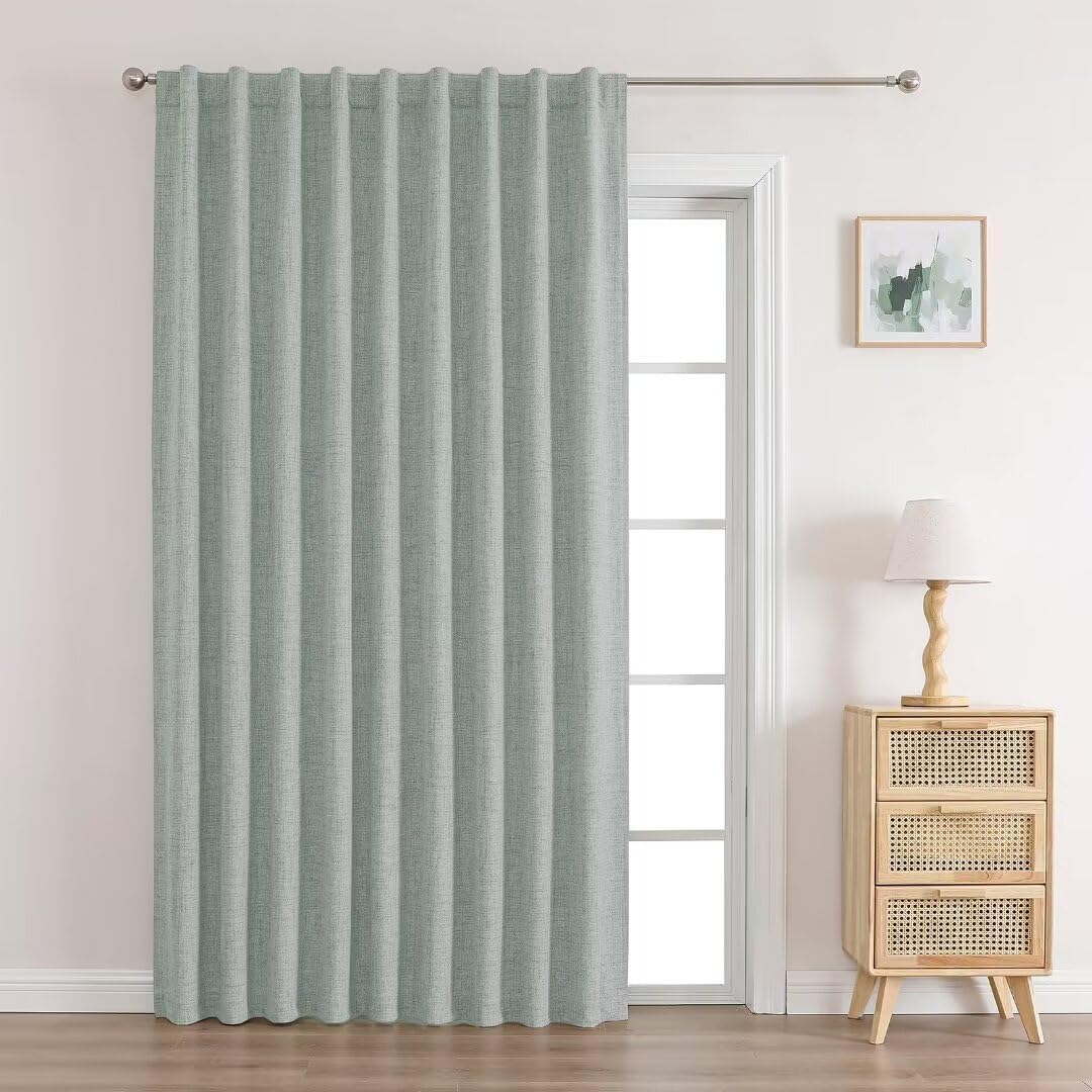 Joydeco Natural Linen Curtains 108 inch Length 1 Panel Set Burg 100% Blackout Patio Door Curtain Room Darkening Sliding Door Curtains Thermal Insulated Back tab Rod Pocket(100x108inch,Sage Green) Sage Green 100W x 108L inch x 1 Panel