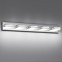 Vista 15 de Modernas luces LED pequeñas de baño (3 luces), iluminación de pared acrílica cromada de acero inoxidable, luces de tocador para baño sobre espejo