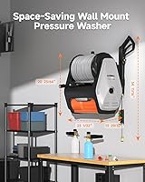 Vista 5 de Giraffe Tools Wall Mounted Pressure Washer PRO with Upgraded 1800W Brushless Motor, Max 3700PSI Electric Power Washer with 100ft Detachable Hose for