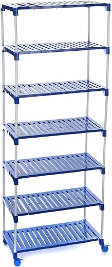YMRR® Portable & Adjustable 7 Tier Multipurpose Rack with Wheels for Shoes and Clothes, Books, Toys | Shoe Shelf Storage O...