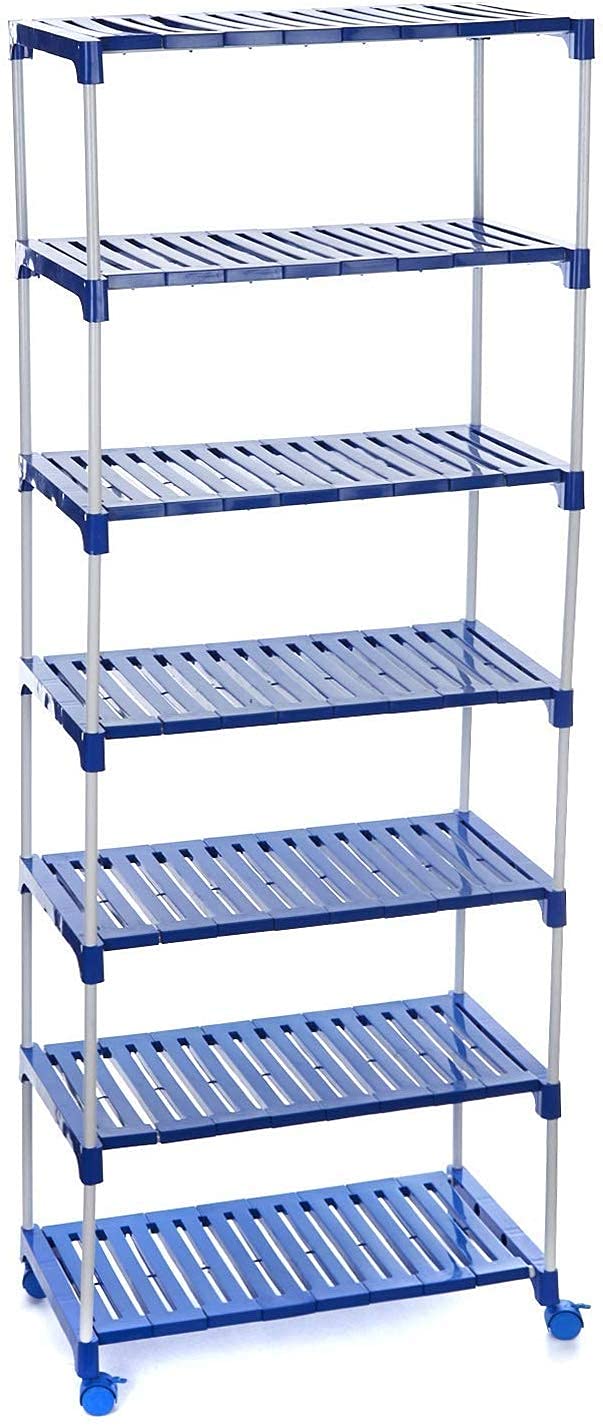 YMRR® Portable & Adjustable 7 Tier Multipurpose Rack with Wheels for Shoes and Clothes, Books, Toys | Shoe Shelf Storage Organizer, 7 Racks, Blue, Plastic-image-38