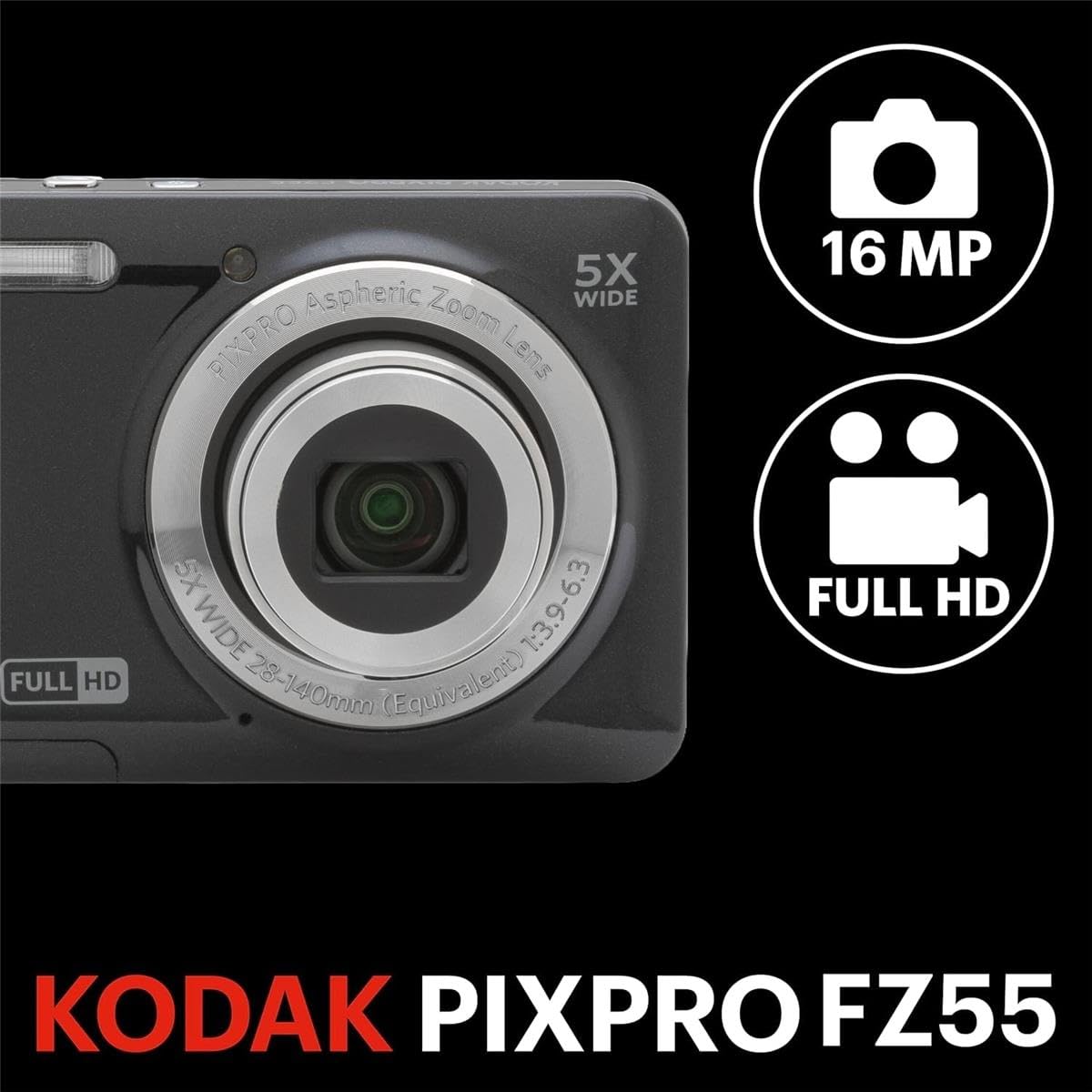 Amazon.com : KODAK PIXPRO FZ55-BK 16MP Digital Camera 5X Optical