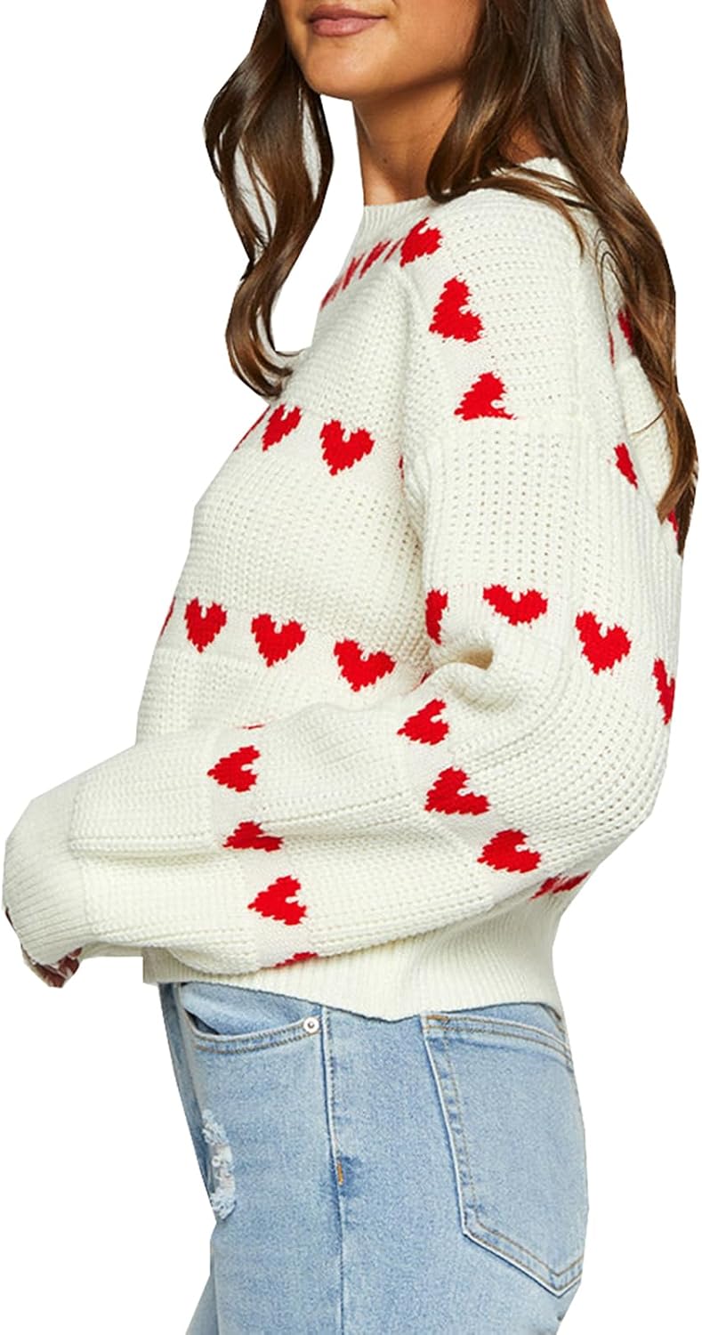 Womens Cute Heart Sweater Y2k Crew Neck Long Sleeve Knitted Tops Valentine Romantic Pullover Sweater Streetwear - Image 5