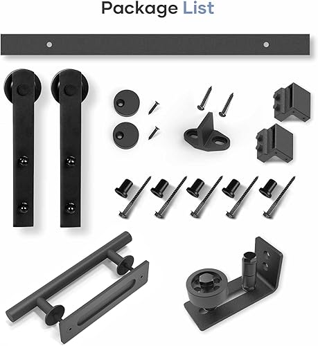 Miniatura 7 de EaseLife Kit de herrajes para manija y riel de puerta corrediza de granero de 6.6 pies, polea recta, se desliza suavemente silenciosamente, fácil de