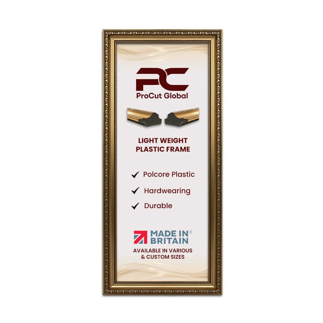 Procut Global 16x5 Gold Picture Frames - Vintage Photo Frame with Shatterproof Perspex for Wall or Tabletop - Ideal for Posters, Certificates & Prints - Sizes & Colors Available