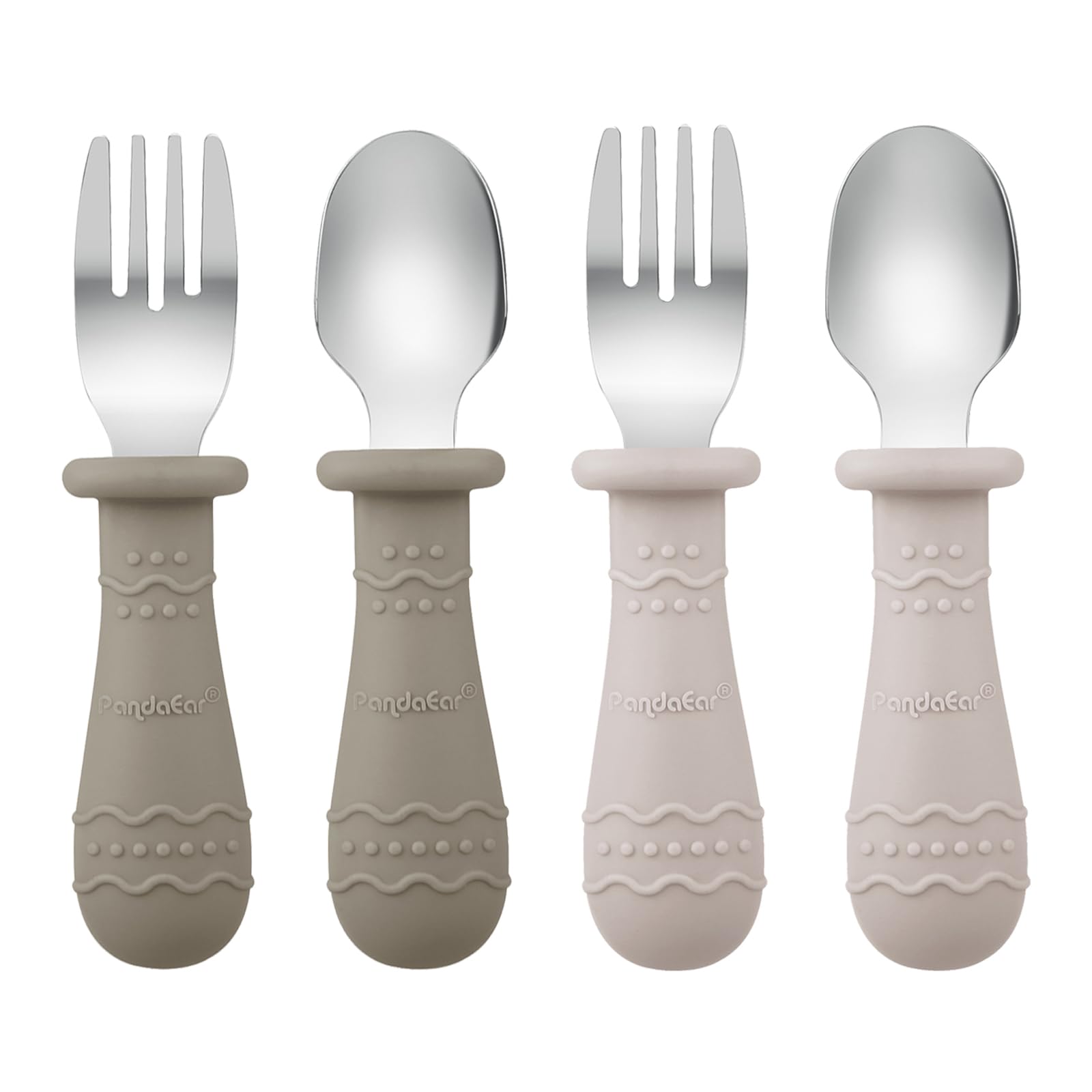 PandaEar Ensemble de Repas en Silicone pour Tout-Petits | 2 Assiettes à Ventouse Divisées en Silicone et 2 Petites Tasses avec 2 Cuillères et 2 Fourchettes | Ustensiles pour Diversification Alimentair