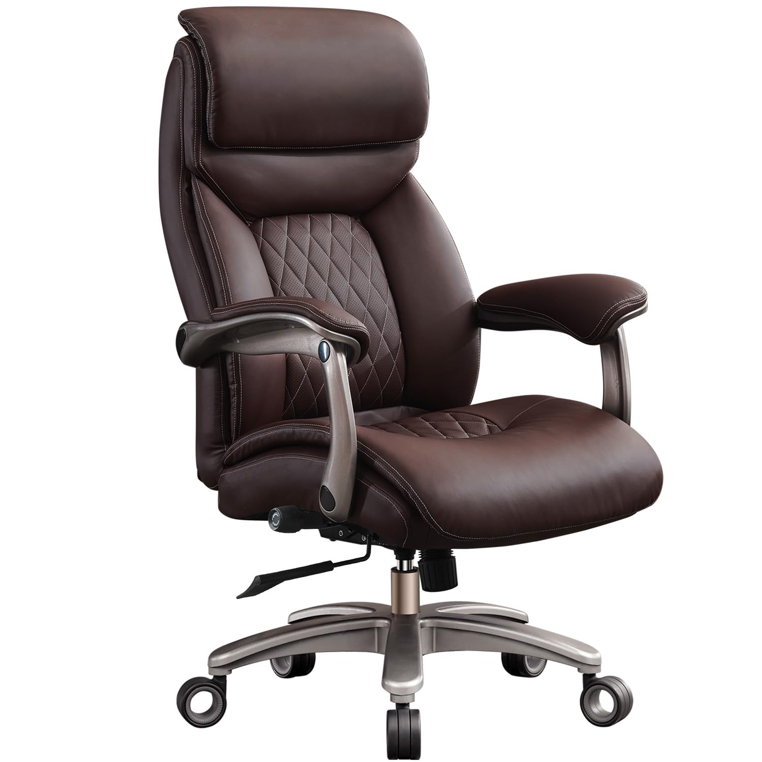 VizysxlCorp Big and Tall Office Chair with Wide Area Armrest, 600LBS PU Leather Executive Chair, Adjustable Lumbar Support 3'' Double Space Wheel,