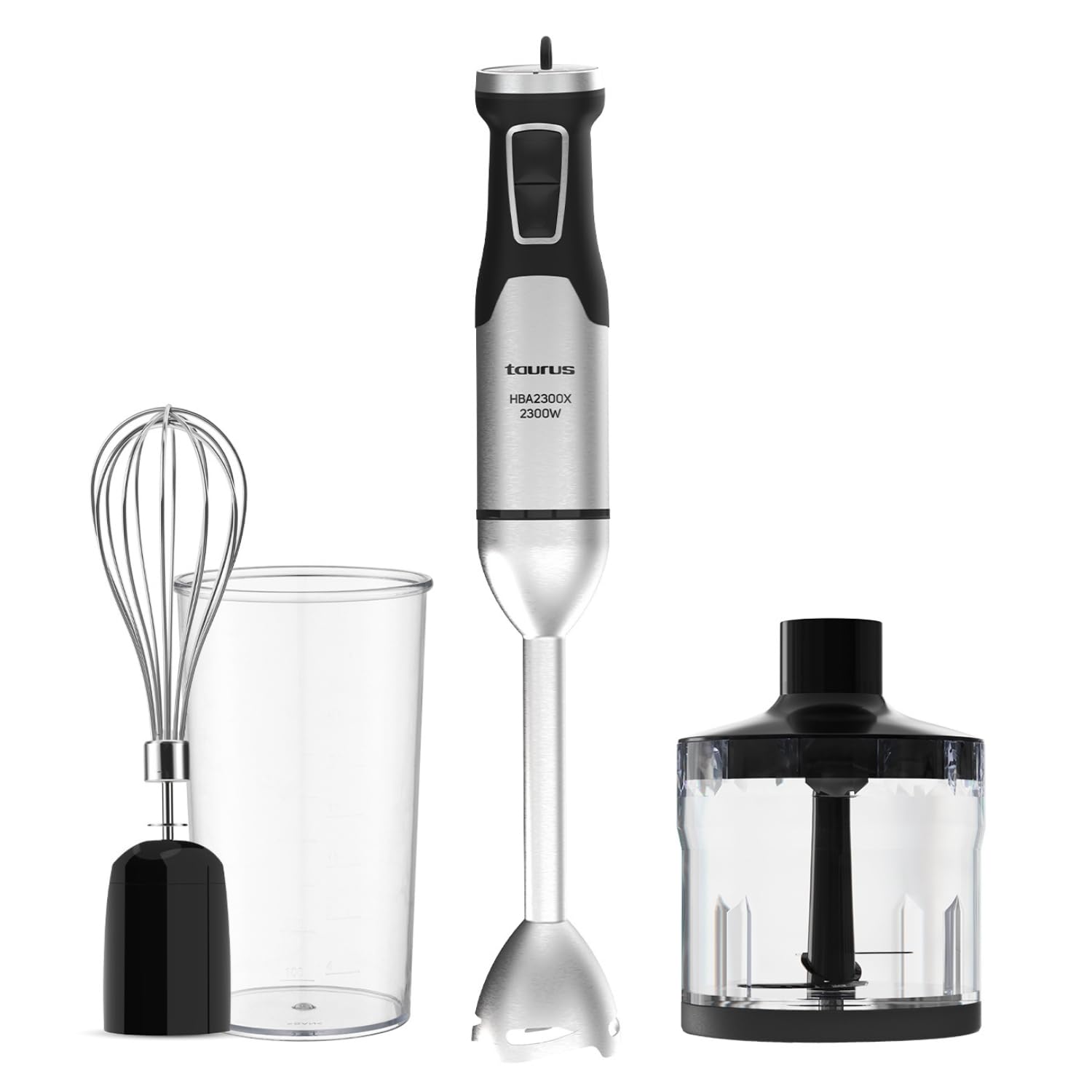 Taurus Hand blender HBA2300X | 2300 W | 4 stainless steel blades | speed regulator | Turbo function | Anti-splash design | Accessories: 1 L cup, chopper and emulsifier