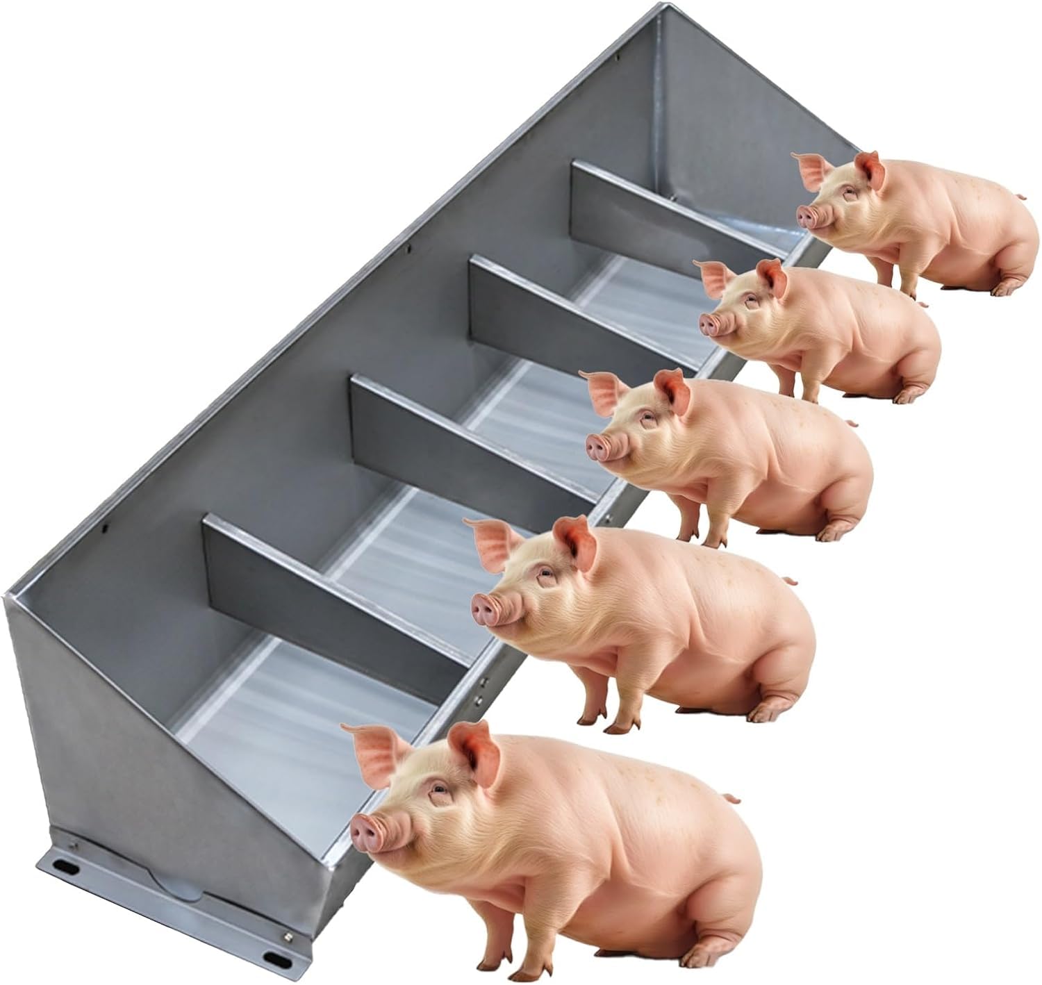 Mangiatoia per Suini in Acciaio Inossidabile Heavy Duty, Impermeabile con Recinto Segmentato e Design Inclinato, Doppia Funzione per Bovini Capre Cavalli Uso Interno/Esterno Fattoria
