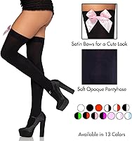 Vista 44 de Leg Avenue Muslos altos de satén con lazo para mujer blanco/rosa claro