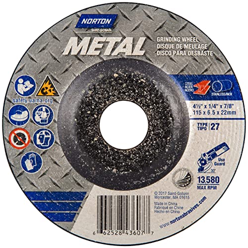 Norton Metal Depressed Center Abrasive Wheel, Type 27, Aluminum Oxide, 7/8