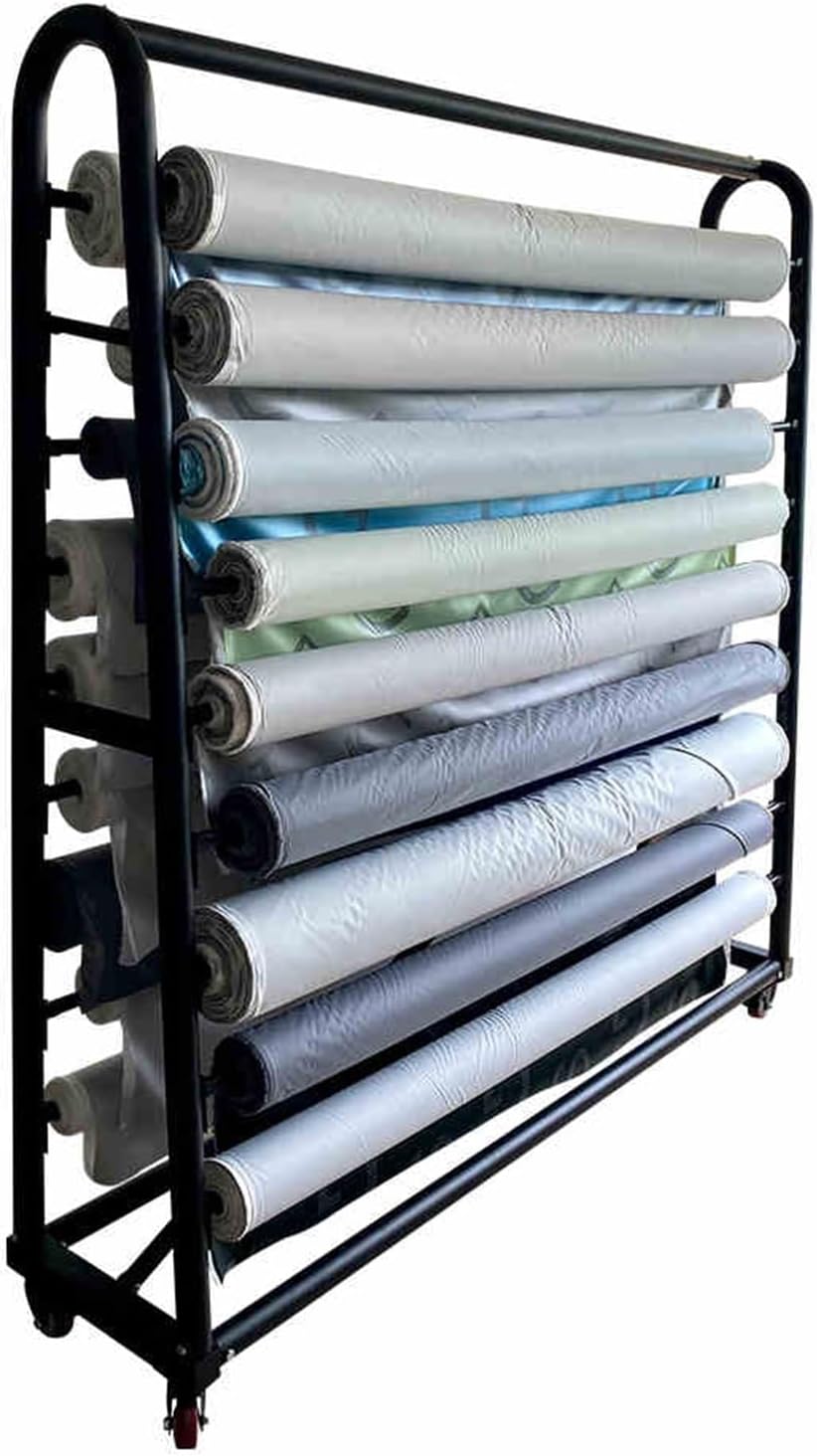 Heavy Duty Vinyl Wrap Fabric Display Rack, Rolling Double-Sided Steel Organizer Cart for Commercial Use, 20 Rods, 165cm Wide, Ideal for Car Repair Shops & Retail Studios