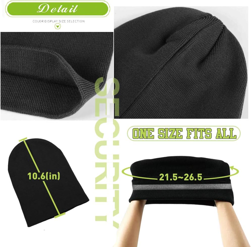 YOWESHOP Hi Vis Safety Beanie Hat Customize Your Logo Winter Knit Hat with Reflective Strips Unisex