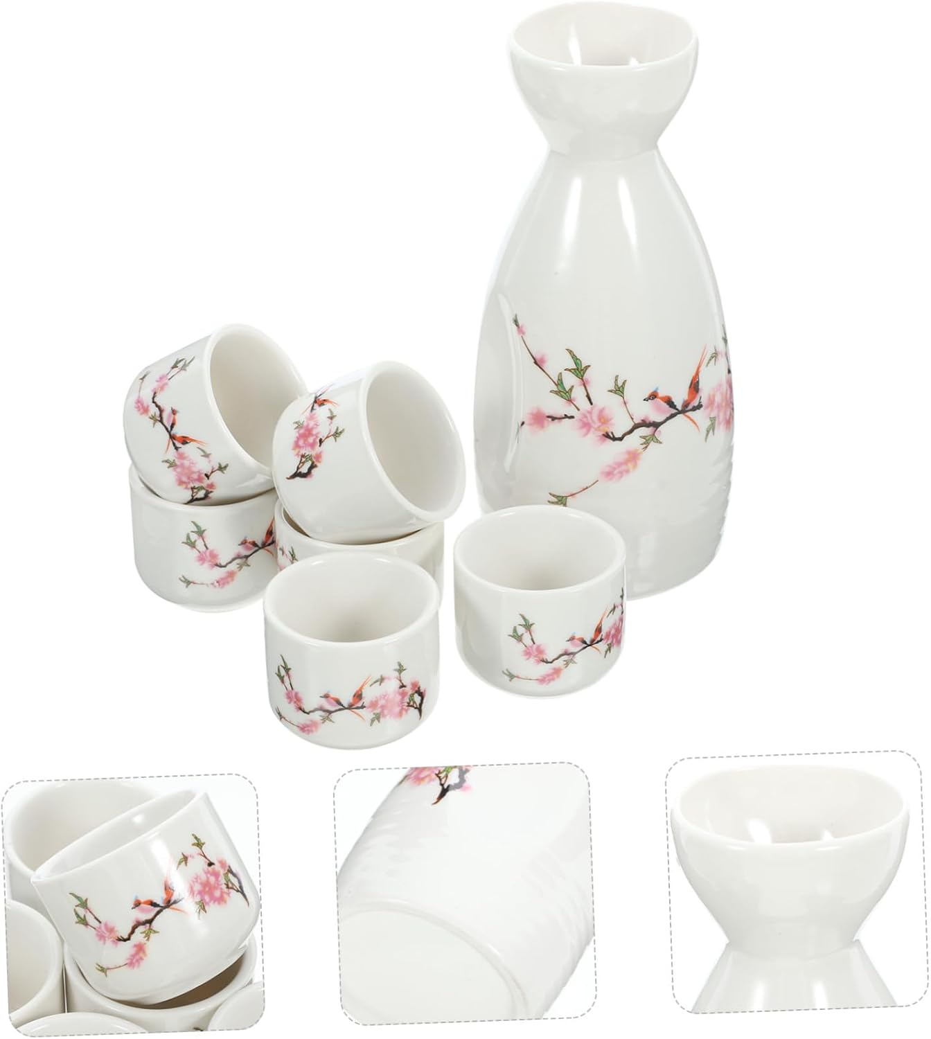 Japanese Ceramic Sake Set with Flagon and Cups 250ml White