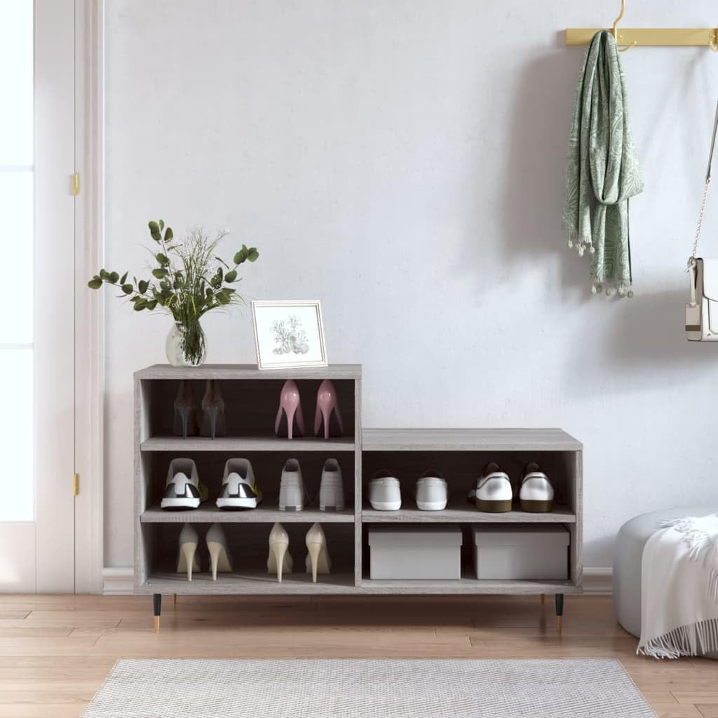 Regał na buty Sonoma szary materiał drewnopochodny z metalowymi nogami 102 x 36 x 60 cm, 5 przegródek, szafka na buty, organizer do korytarza, przedpokoju, sypialni, zamknięta półka na buty