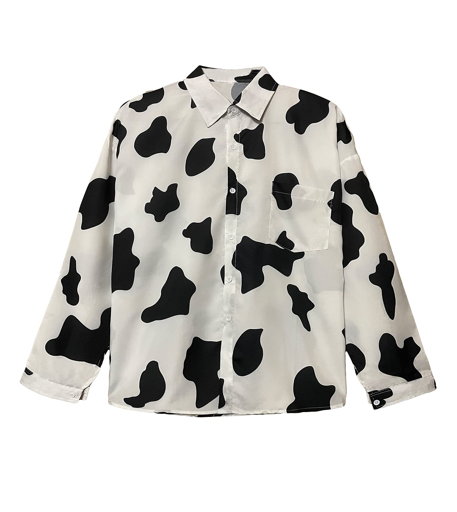 Women's Short Sleeve Button Front Colorblock Cow Print Summer Casual Oversized Shirt Tops