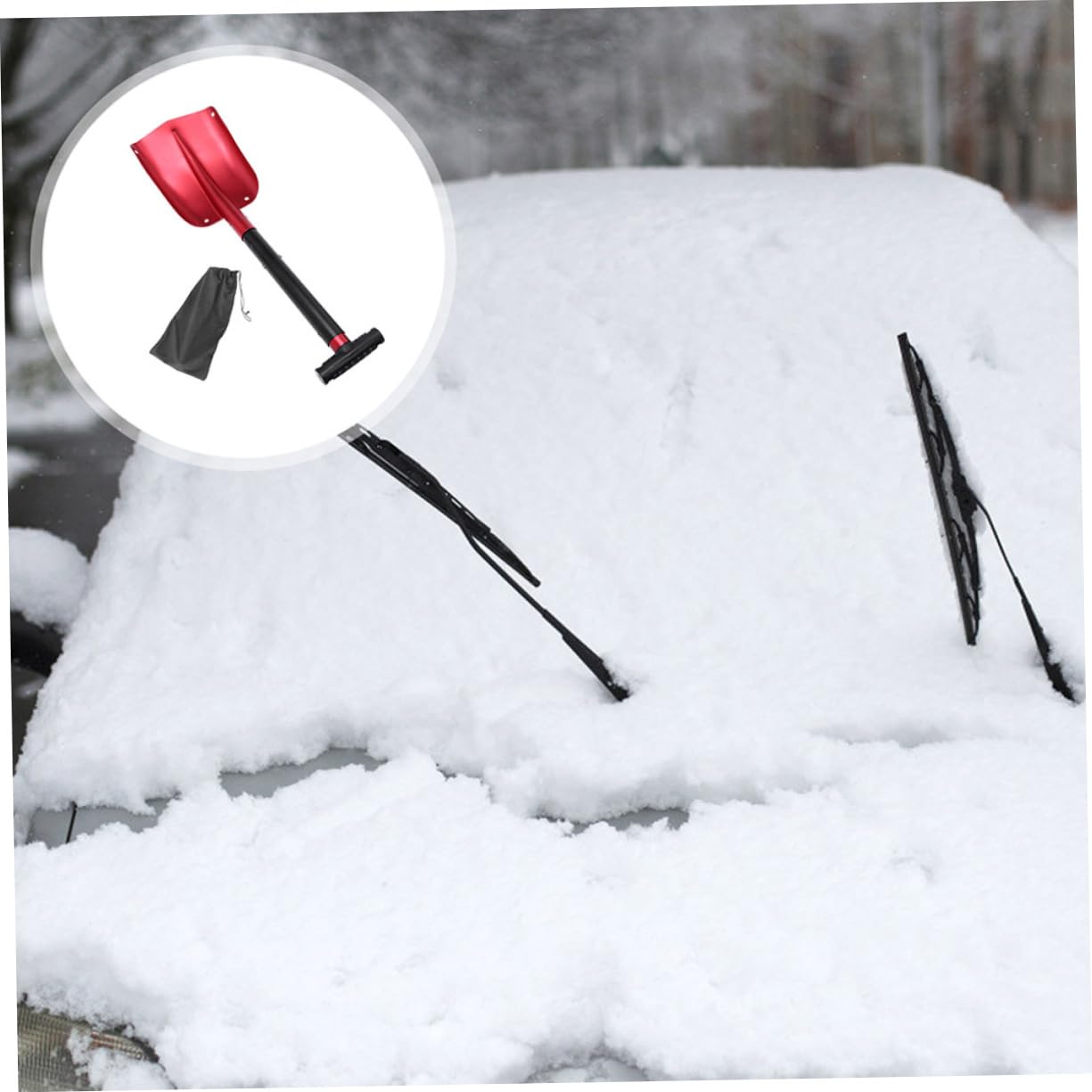 Raschiaghiaccio per Parabrezza Auto Pala da Neve Pieghevole in Lega di Alluminio Manico Staccabile per Rimozione Ghiaccio