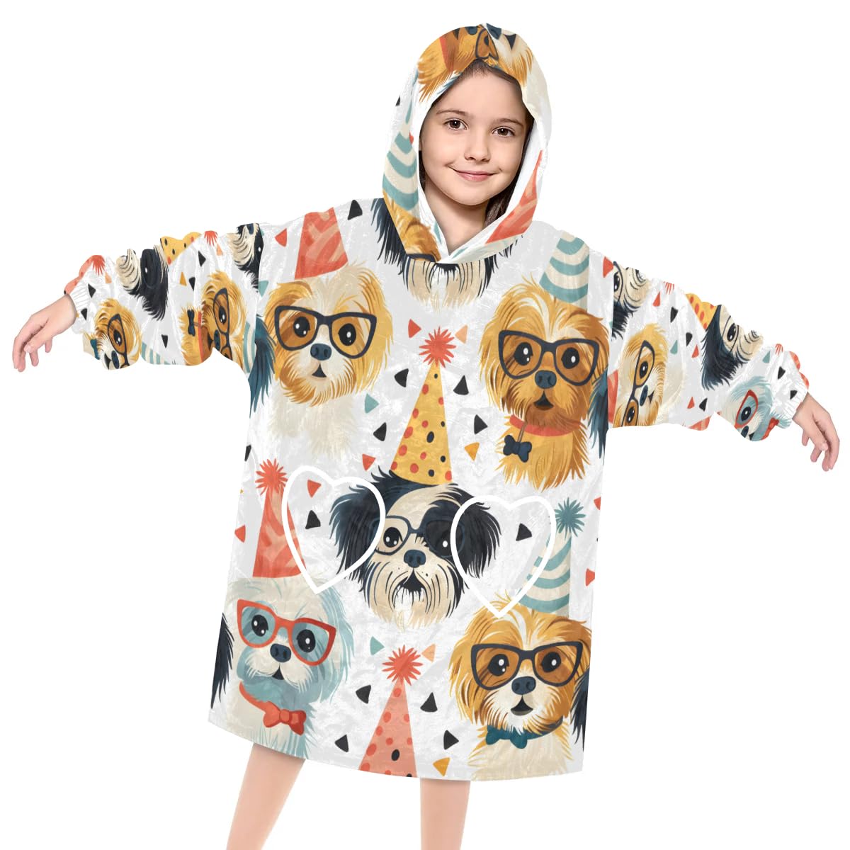 Pardick Wearable Blanket Hoodie for Kids, Domesticated Dog Fleece Sweatshirt Blanket Oversized Blanket Sweatshirt with Pocket Flannel Warm Hooded Blanket 6-10 Year Old Girl Boy Gift, One Size