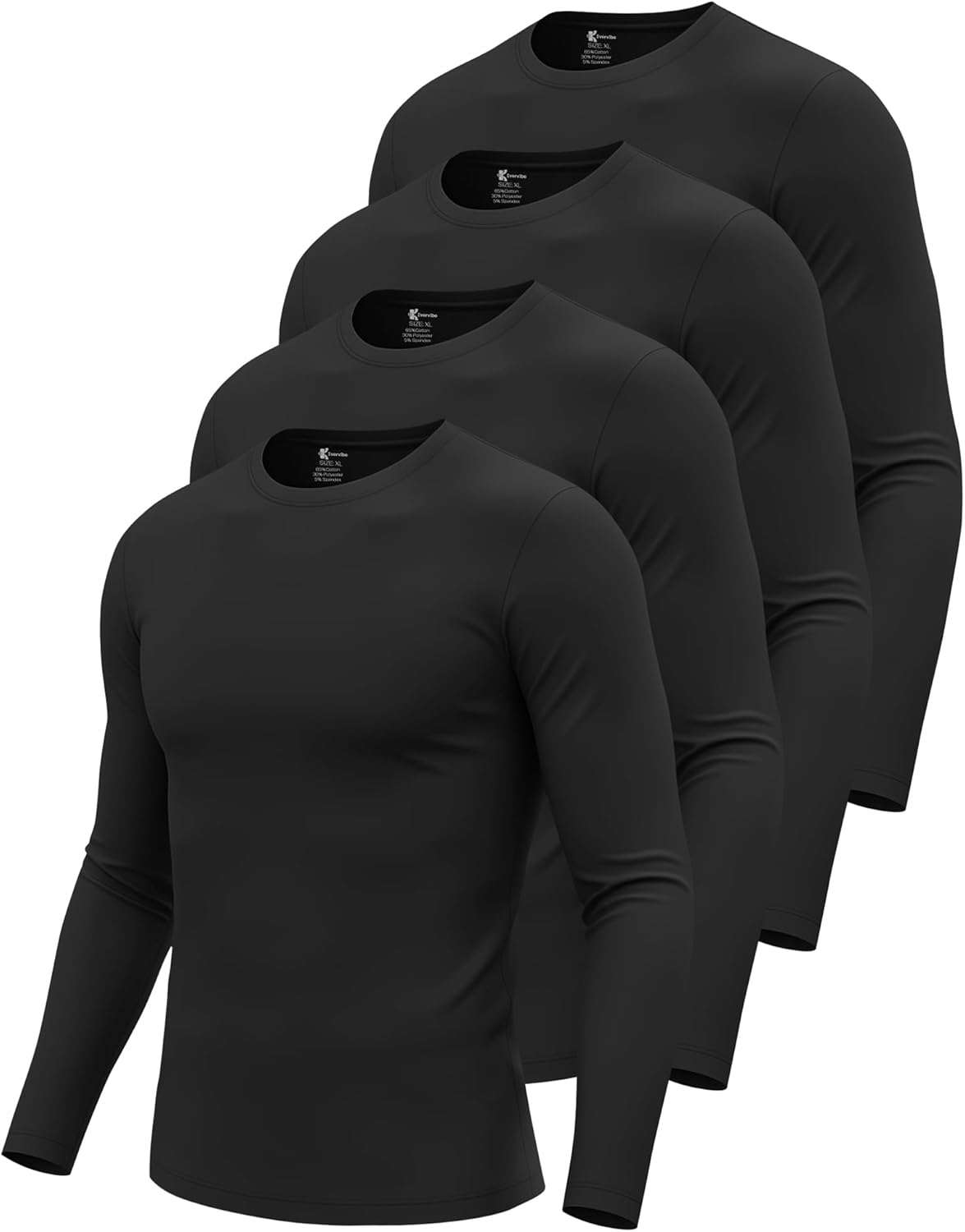 4 Pack Men's Big and Tall Underscrub Shirts Long Sleeve Crew Neck Scrub Undershirts Medical Basic Tops Layering Tee - Image 2