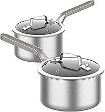 HOXHA Kitchen 1.5 Quart and 2 Quart Nonstick Saucepan, 304 Stainless Steel Saucepan with Lid, Universal Milk Pot, Multipurpose Pot for Home Restaurant