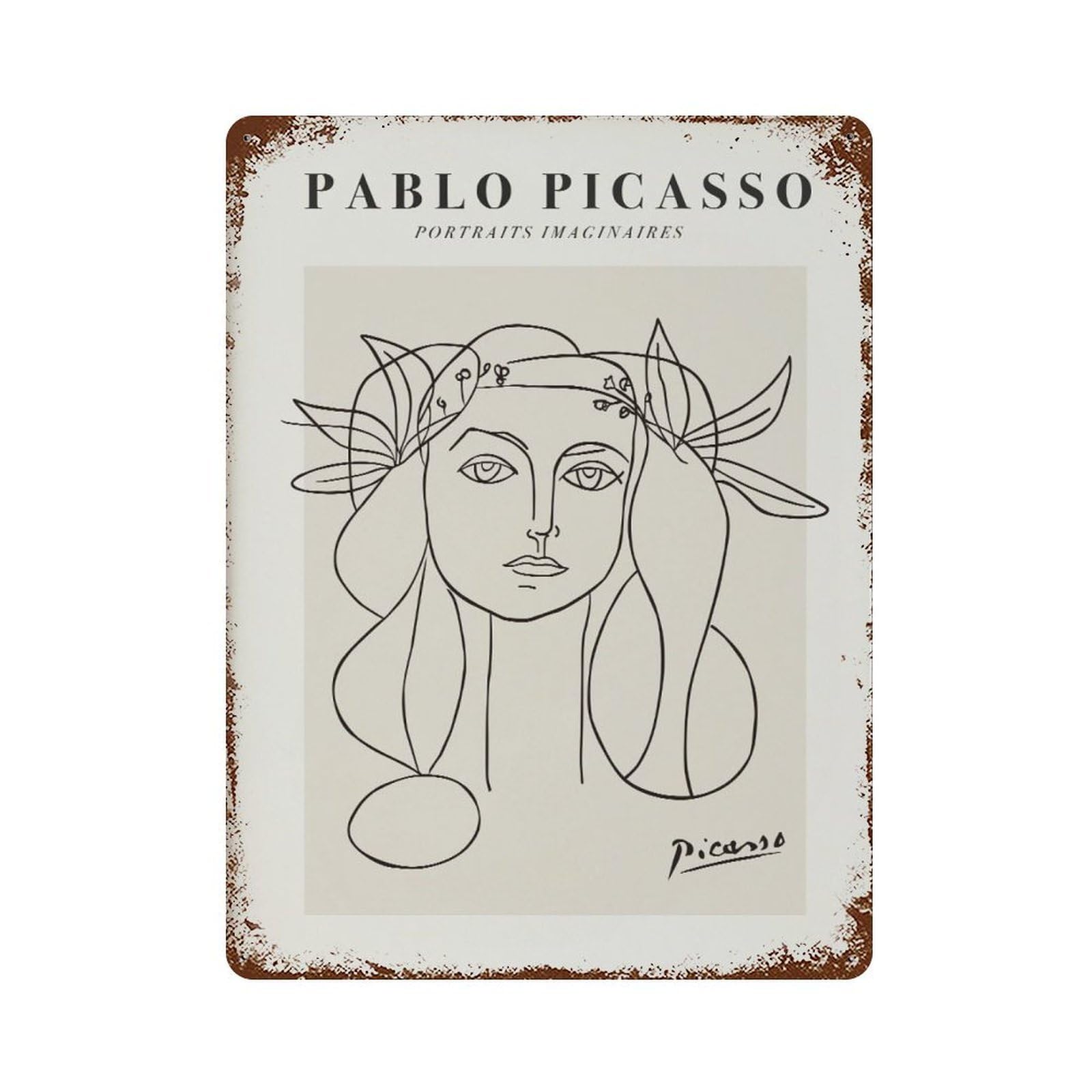 xiaoxiaoshen Picasso Woman Portrait Surrealist Line Wall Decor Art Metal Tin Poster Modern Home Decor Art Home Bar Shop Decorations Vintage Sign 40x30cm