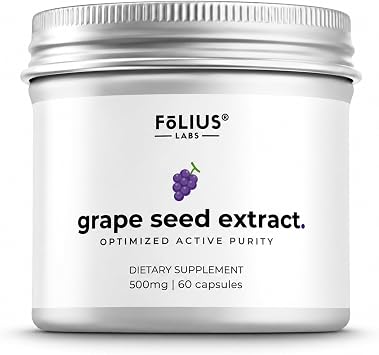 FOLIUS LABS Clean Label Grape Seed Extract 500mg - 95% OPCs Polyphenols | High Strength Grape Seed Supplement - Support Cardiovascular Health, Blood Circulation 60 Veg Capsules
