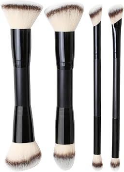 4 PCS DUO-HAIR Makeup Brushes, Double Head Cosmetic Brush Set, COSHINE Professional Powder Foundation Eyeshadow Blending Eyebrow Travel Make Up Brushes Kit