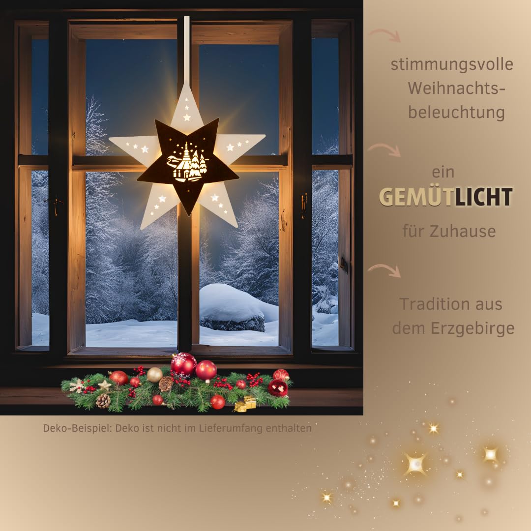 weigla E14-0,8 W Éclairage de Noël à LED pour fenêtre Motif étoile Seiffen Église de Seiffen Blanc/marron