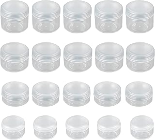 JZZJ 20 Pezzi Contenitori Cosmetici da Viaggio Vasetti Barattolo Set con Coperchio per Stoccaggio di Creme Campione Make-up, 5, 10, 15 e 20 Grammi (Coperchio Trasparente e Corpo Trasparente)