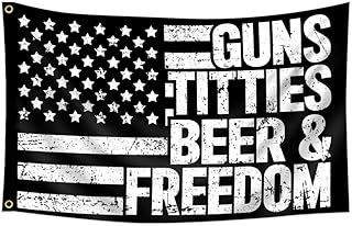 Guns Beer & Freedom Flag 3x5Ft American Freedom Beer Flag Funny Flag Banner with Brass Grommets for Man Cave Dorm Decor Indoor Outdoor