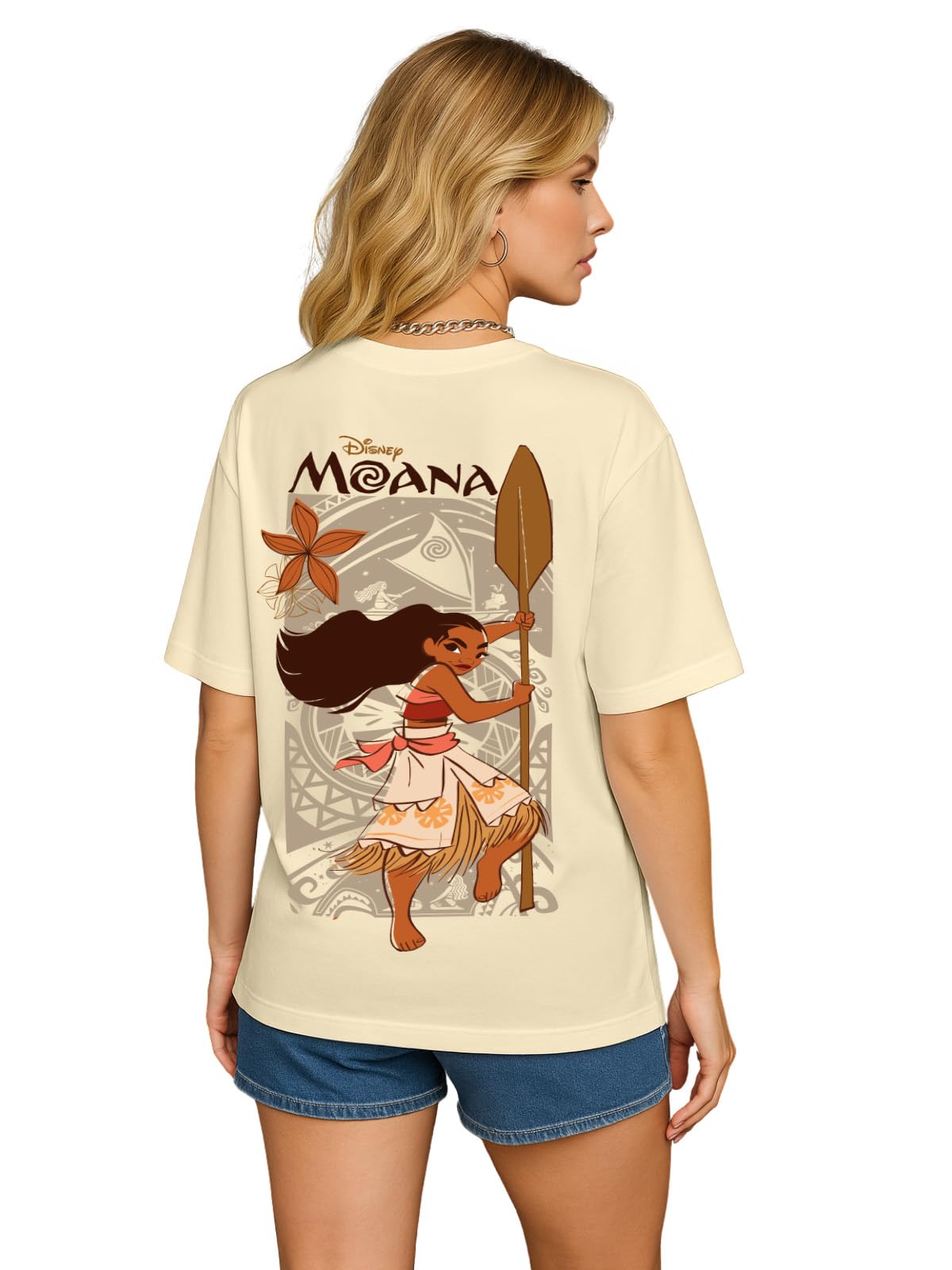 100% Pure Cotton Oversized Baggy Fit Official Disney Merchandise Cool & Goofy Graphic Printed T-Shirt for Women (Characters: Moana, Pooh & Lion King)-image-3