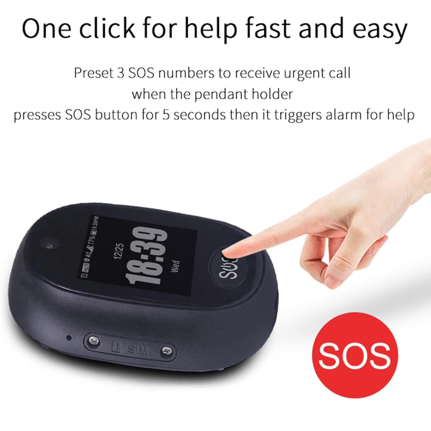 Mini Pendente del Localizzatore GPS, Sistemi di Allerta Anziani, Chiamata Vocale 4G, Pulsante di Emergenza Touchscreen + SOS, Promemoria dei Farmaci, Gestione della Salute, per Alzheimer, Autismo